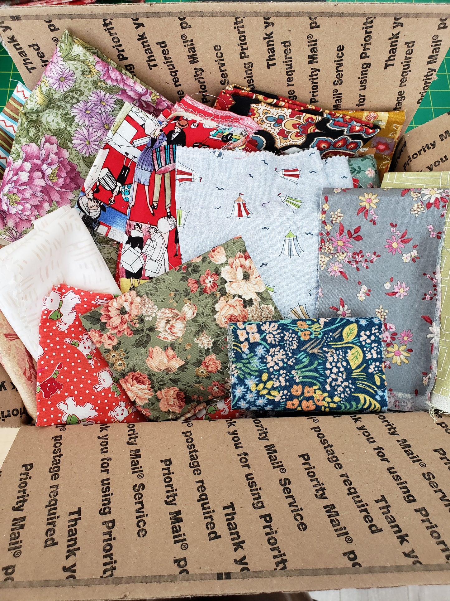 medium box of fabric scraps