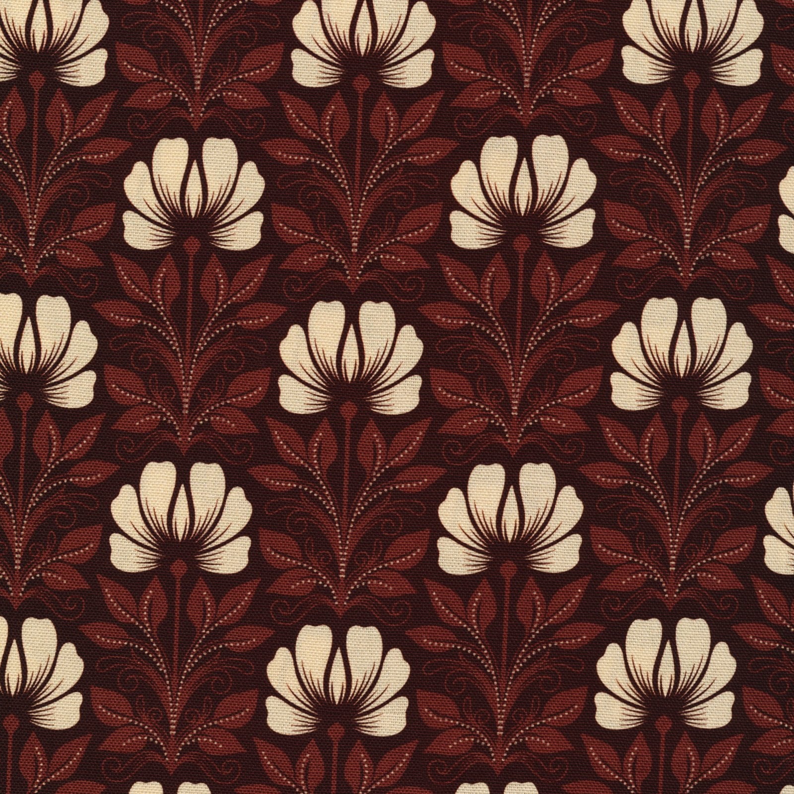 Brown Flowers on Dark Brown Cotton Fabric