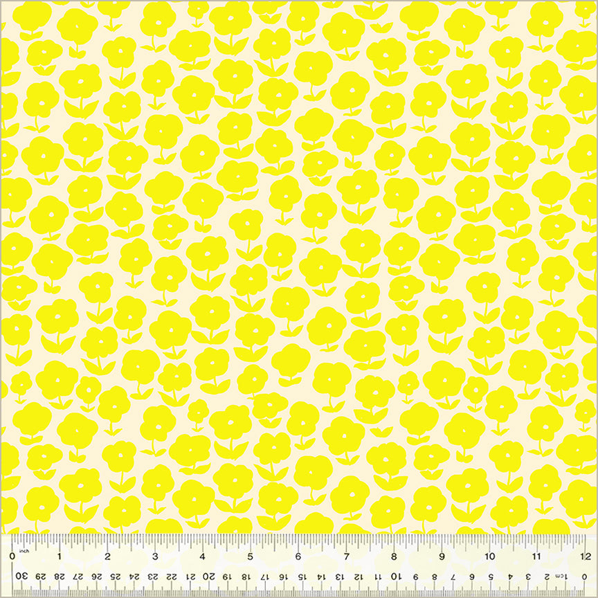 puffy daisy pattern, bright yellow daisies on white-ish background
