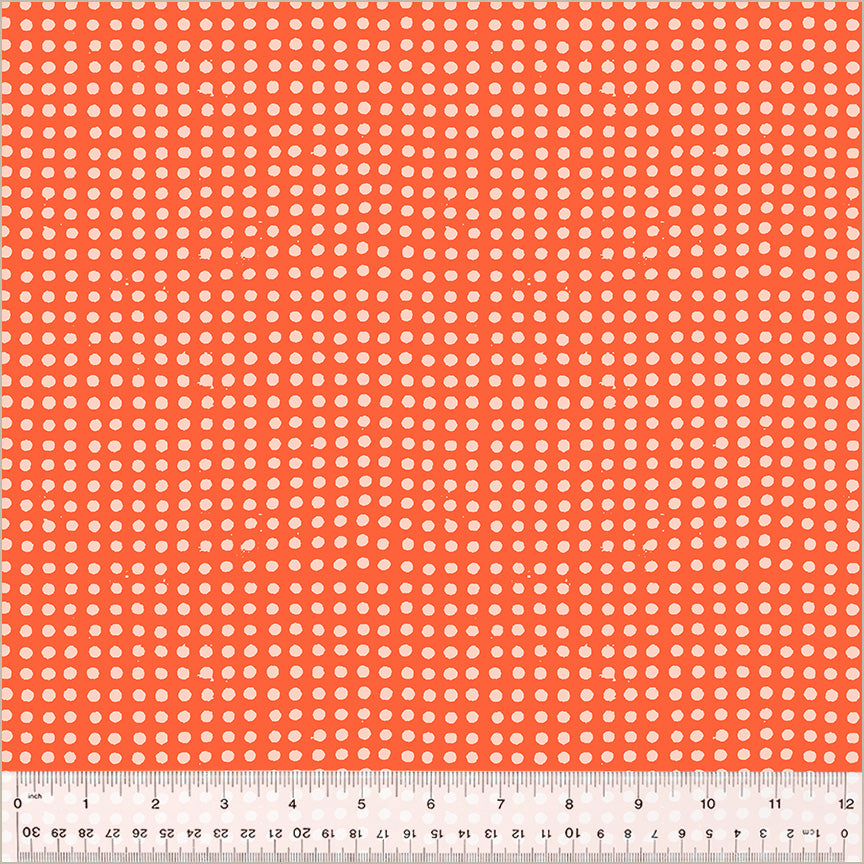 Dots pattern. Delphinium/Blush color. reddish background with pinkish white dots in rows throughout