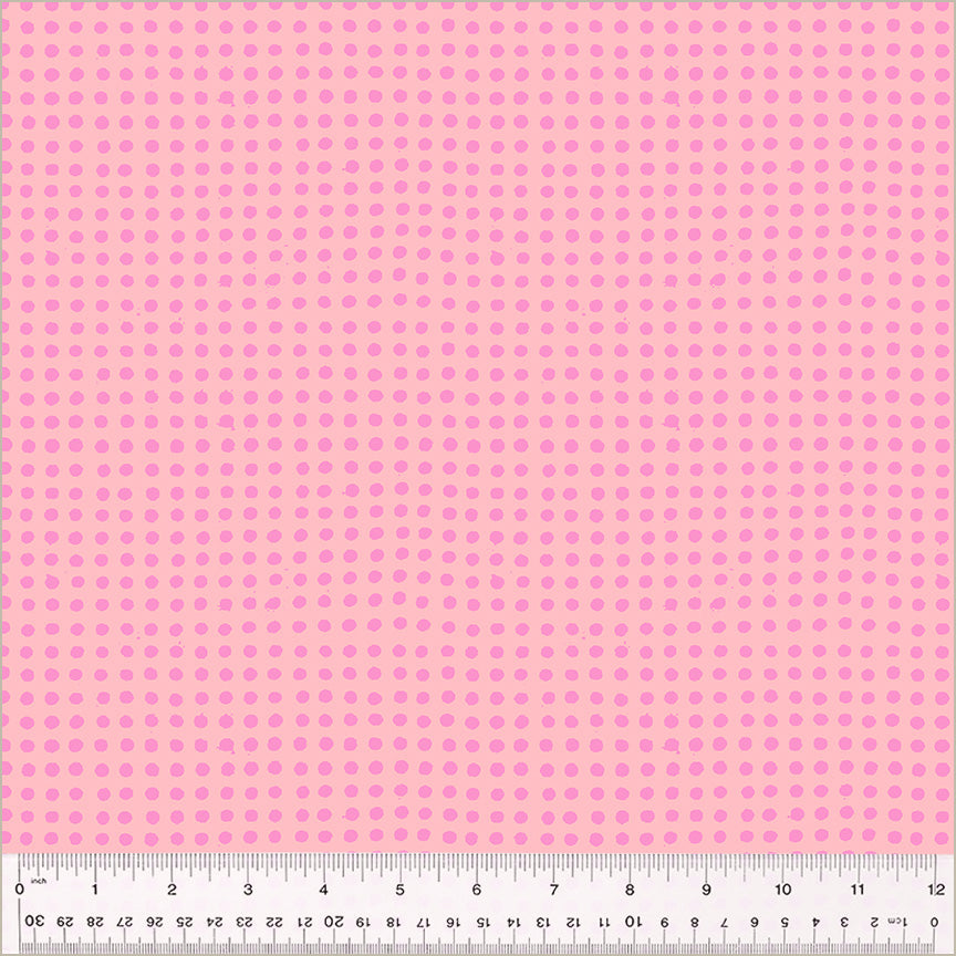 Dots pattern. Vervain/Posy color. light pink background with pink dots in rows throughout.