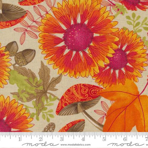 flowers, mushrooms & acorns in orange and pink