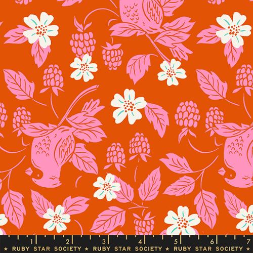 pink birds and berries on orange