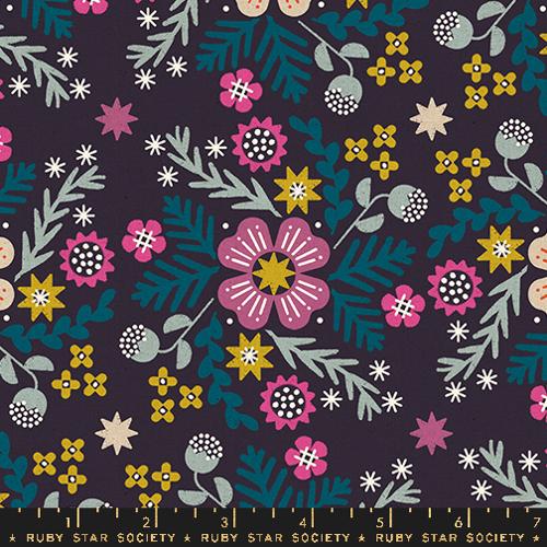 funky retro floral print on eggplant