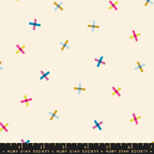 Pattern of colorful geometric shapes on a beige background with Ruby Star Society label at the bottom.