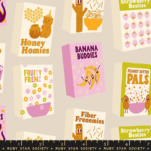 Fabric with colorful children's book covers featuring characters and text.