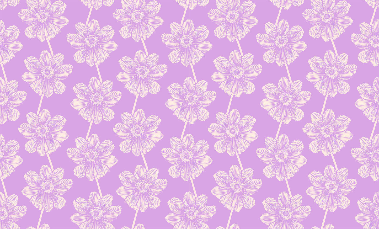 pinkish-purple background with white outlined flowers in a daisy-chain formation
