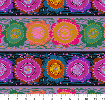 Colorful floral pattern with a ruler at the bottom for scale.