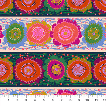 Colorful floral pattern with a ruler at the bottom for scale.
