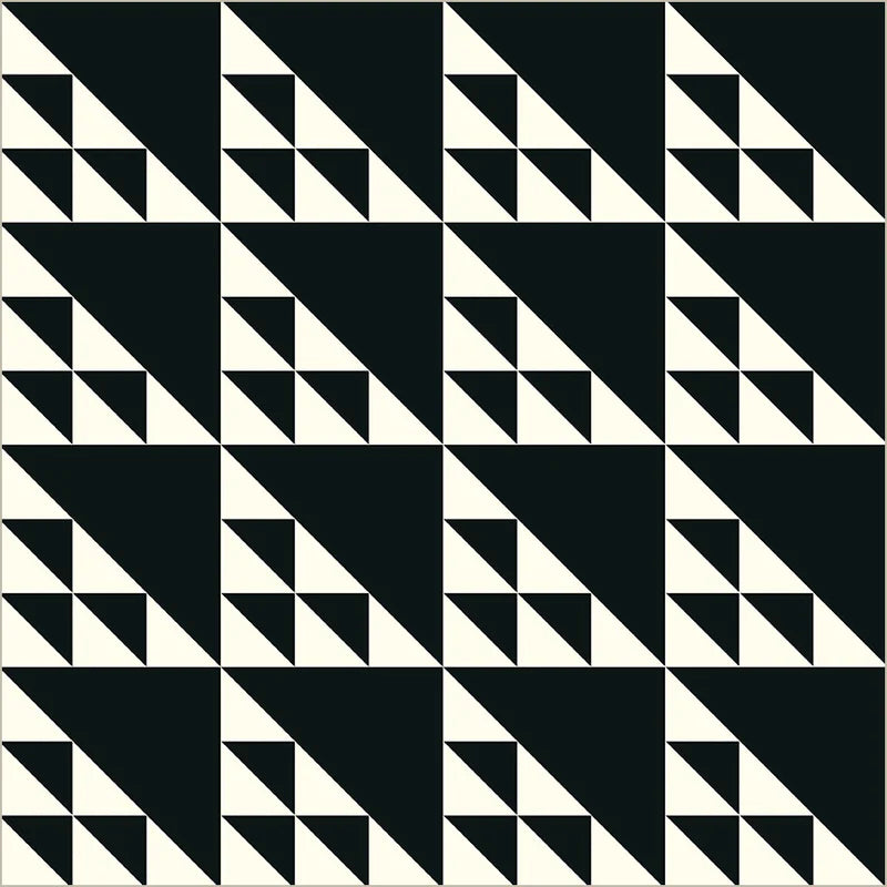 Black and white geometric pattern of triangles on a black background