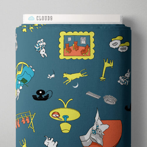 Teal fabric with animation and Cloud9 Label.