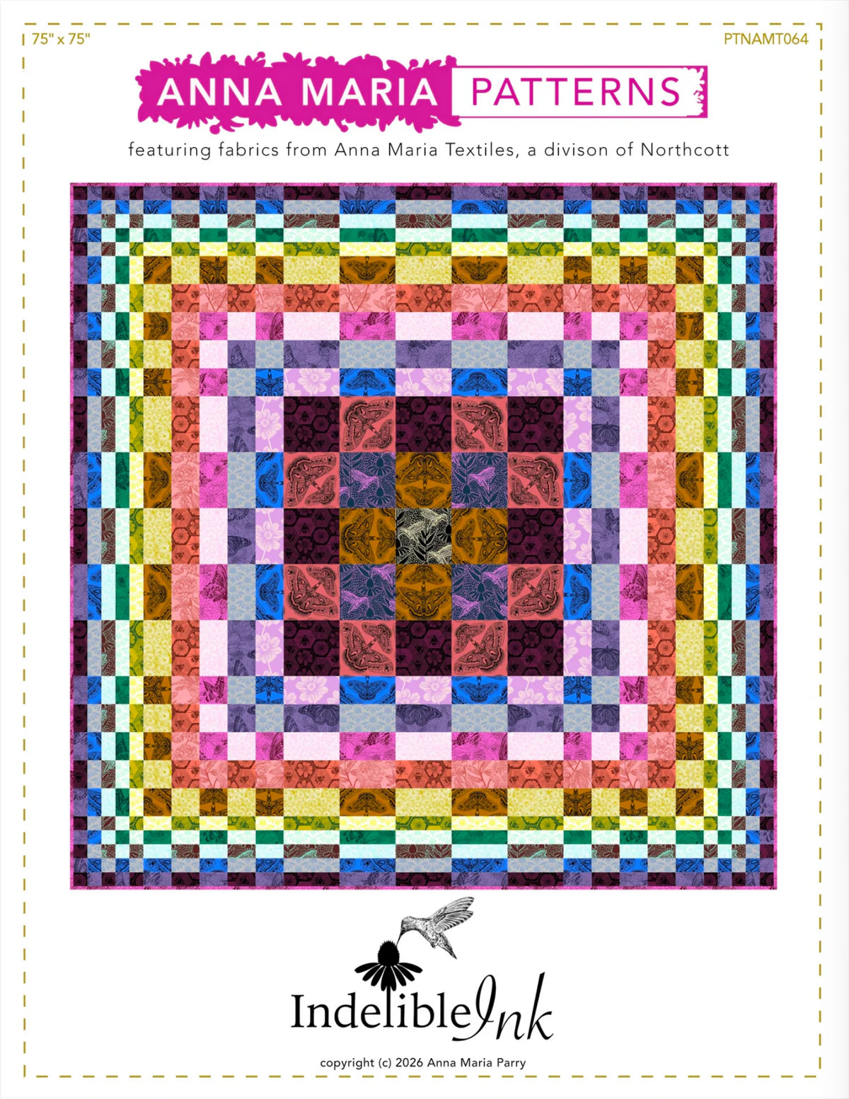 Quilt pattern book cover with colorful quilt design and Anna Maria Patterns branding.
