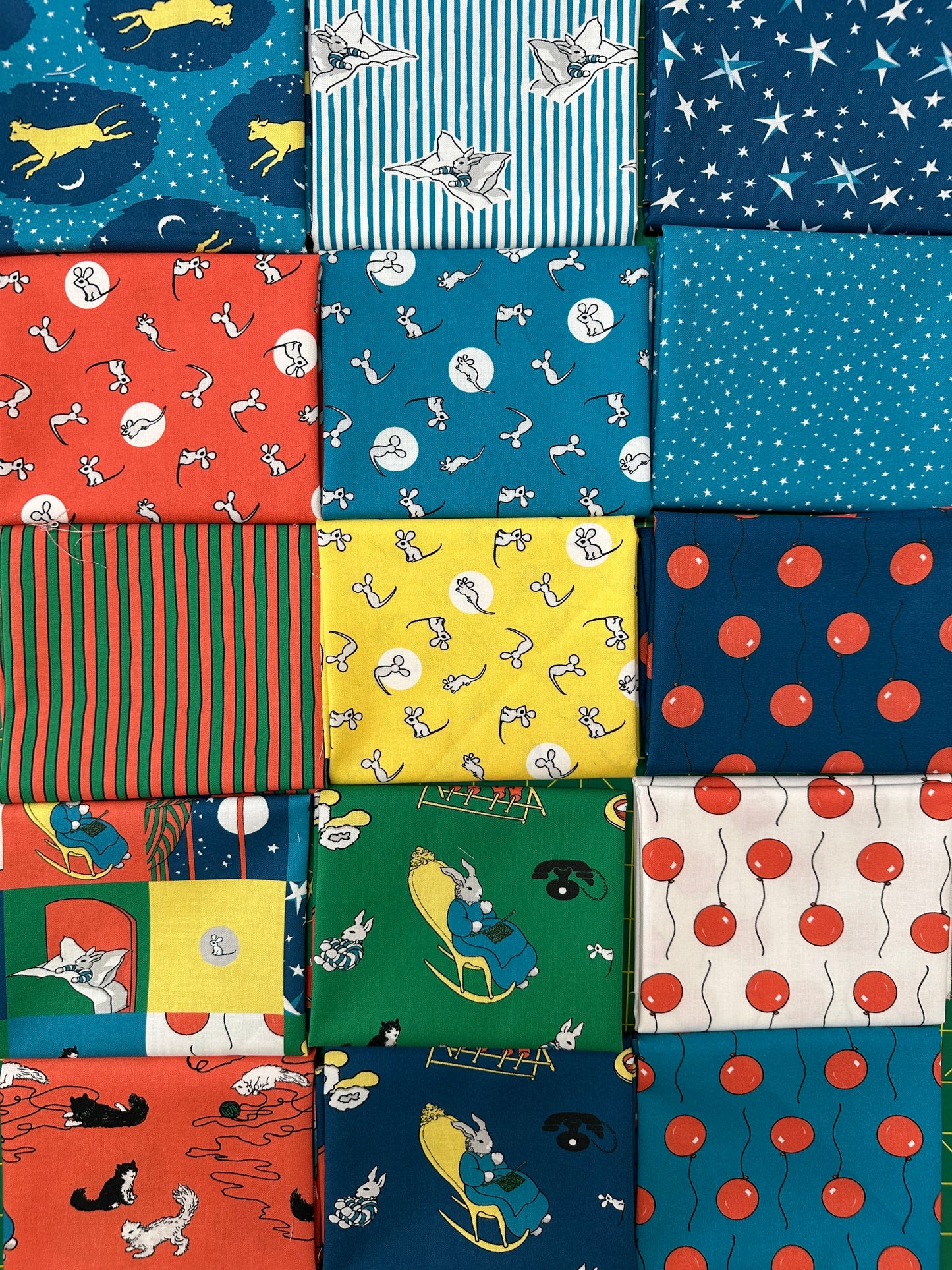 Collection of fabric swatches with various patterns