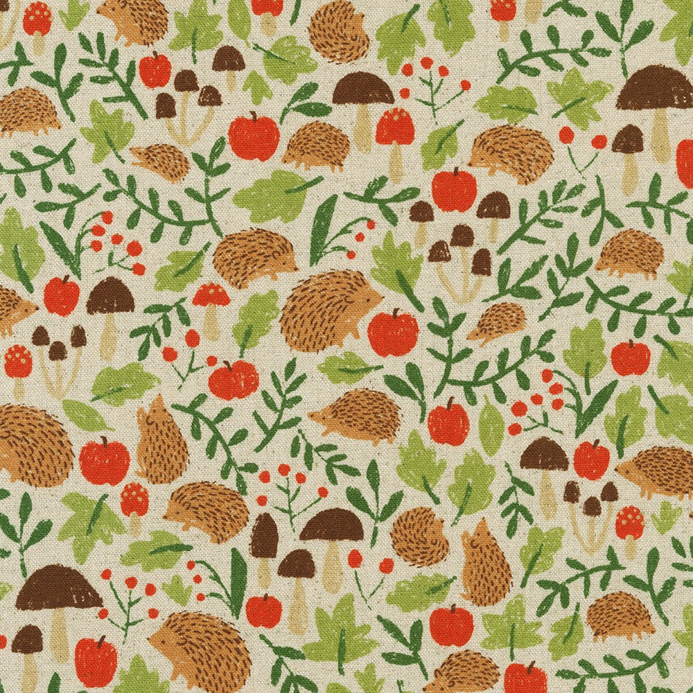 natural hedgehog and mushroom flora print on canvas