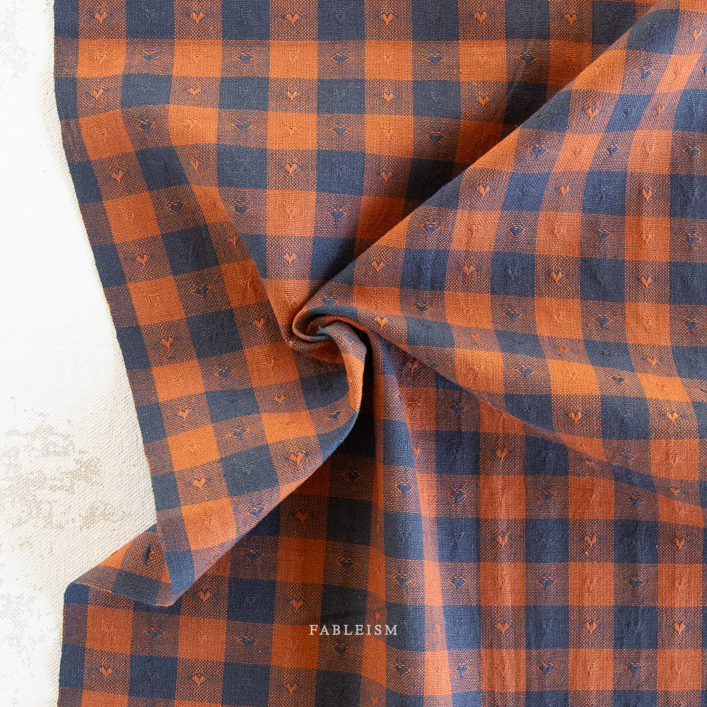 blue and orange gingham with hearts