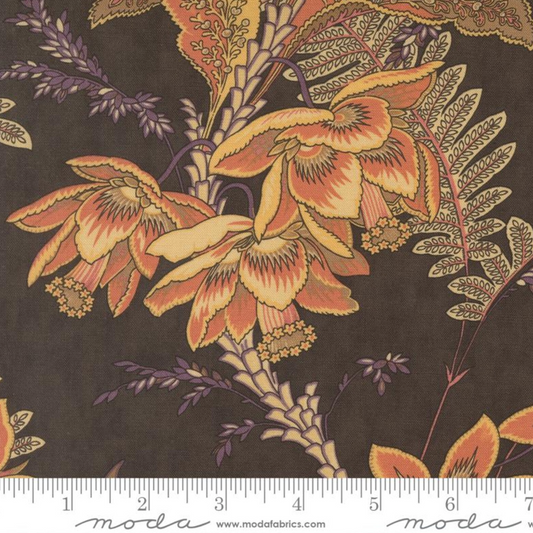 Floral fabric pattern with a ruler at the bottom for scale