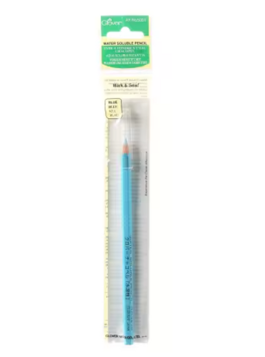 Blue water soluble pencil with packaging on a white background