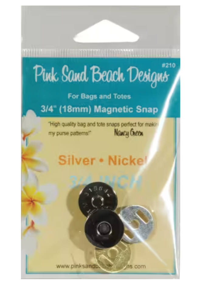 Pink Sand Beach Designs magnetic snap packaging with two snaps on a clear background