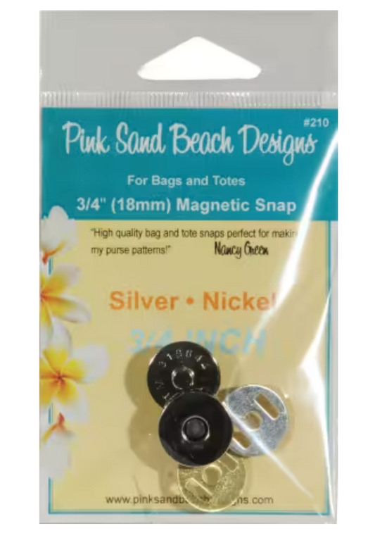 Pink Sand Beach Designs magnetic snap packaging with two snaps on a clear background