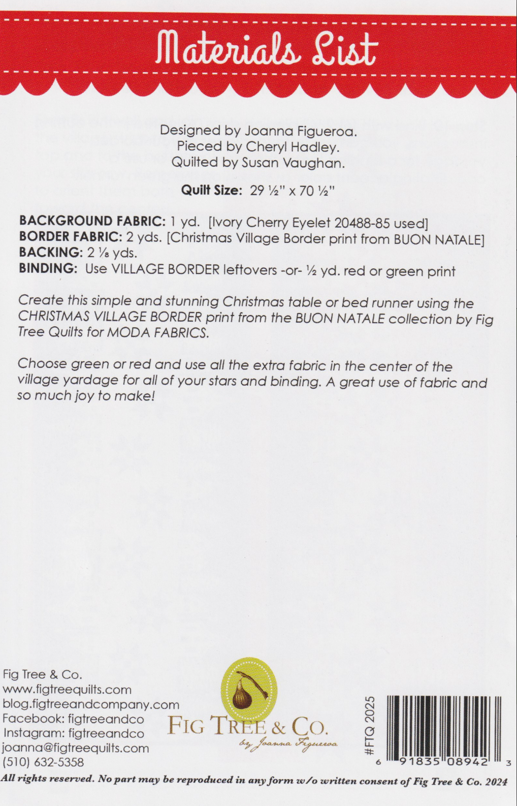 Fig Tree Quilts - Christmas Village Runner Pattern