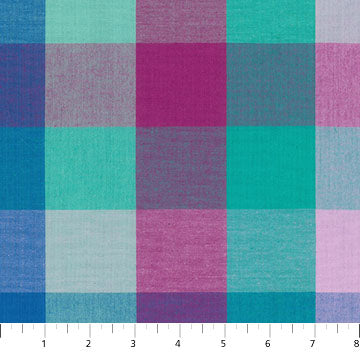 Checkered fabric pattern with blue, teal and purple squares