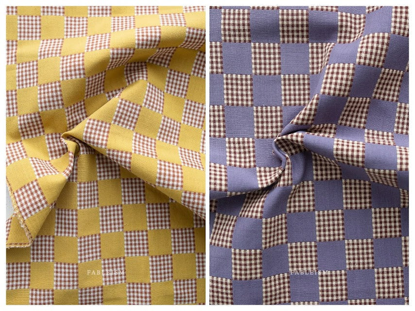 Two different check fabrics, lavender and yellow