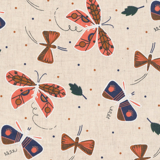 Pattern of colorful butterflies on a beige background