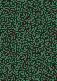 Holly on Black - The 12 Days of Christmas - Lewis & Irene - yard quilting fabric - digiprint fabric digital