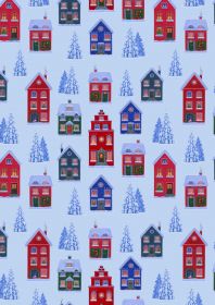 Tomtens Village on blue - Tomtens Village - Lewis & Irene - yard quilting fabric - digiprint fabric digital