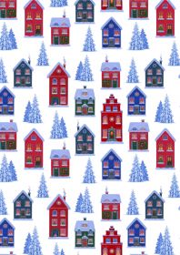 Tomtens Village on white - Tomtens Village - Lewis & Irene - yard quilting fabric - digiprint fabric digital
