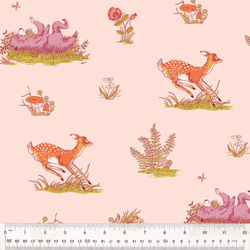 deer, bear and flowers on pink