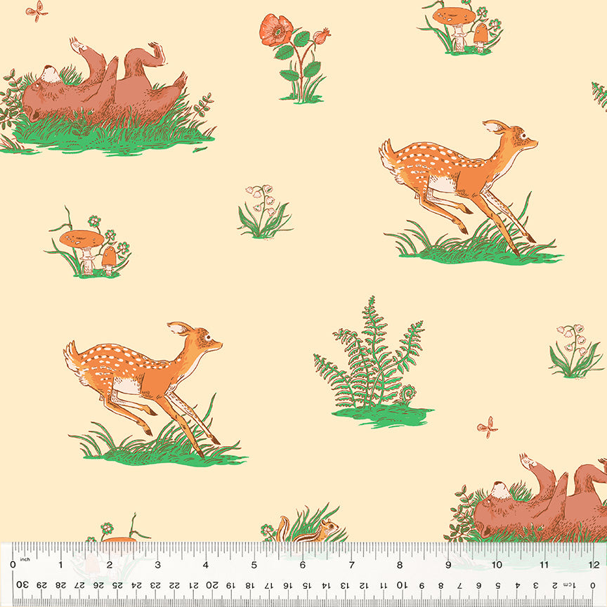 bear, deer, flowers on peach