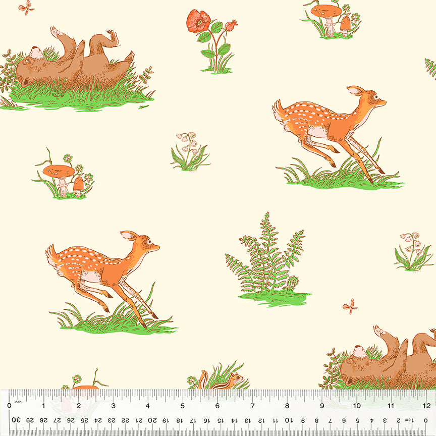 deer, bear, flowers on ivory