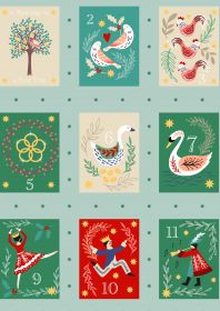 12 Days Panel Gold on Blue- The 12 Days of Christmas - Lewis & Irene - quilting fabric panel - digiprint fabric digital