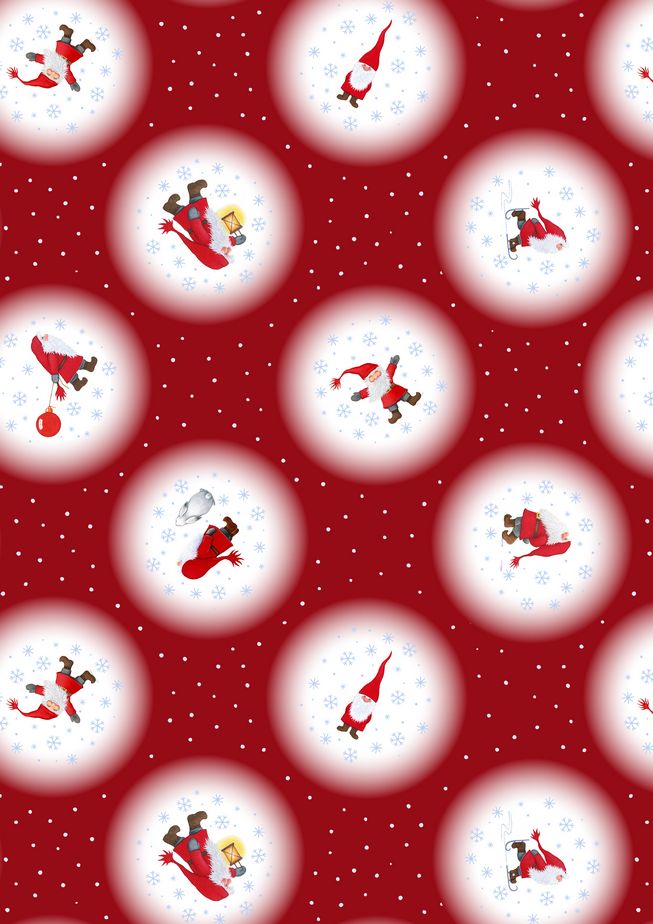 Tomte Snowballs on Red - Keep Believing - Lewis & Irene - yard quilting fabric - digiprint fabric digital