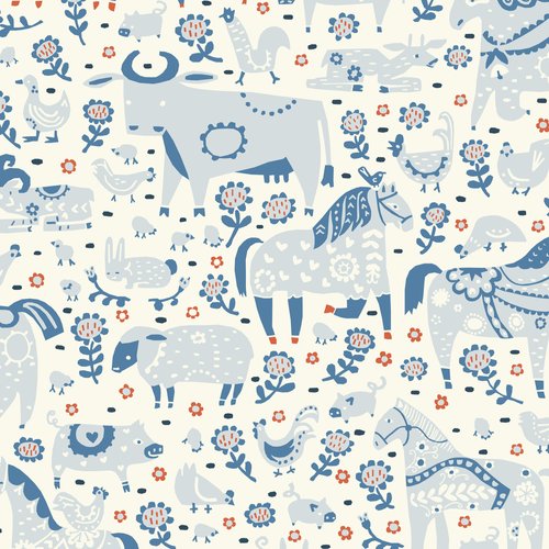Barnyard Blue - Barnyard - Little House Cottons - GOTS certified organic cotton poplin - floral - 44" wide