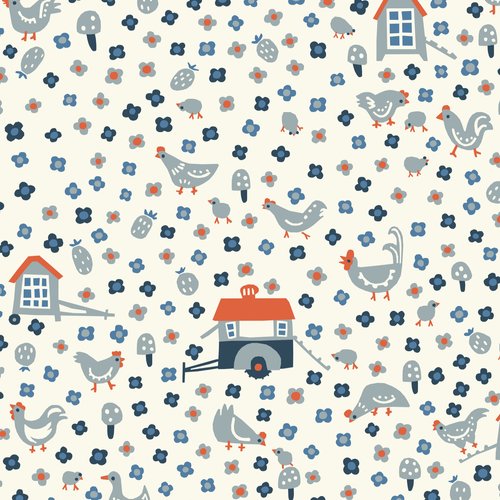 Chicken Coop Day - Barnyard - Little House Cottons - GOTS certified organic cotton poplin - floral - 44" wide