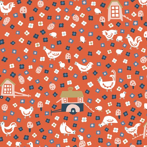 Chicken Coop Morning - Barnyard - Little House Cottons - GOTS certified organic cotton poplin - floral - 44" wide