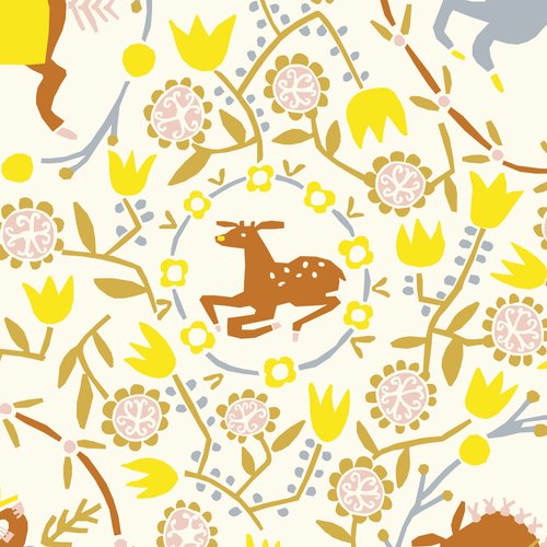 Afternoon Trot Citrus - Lumpy Garden - Little House Cottons - GOTS certified organic cotton poplin - floral - 44" wide