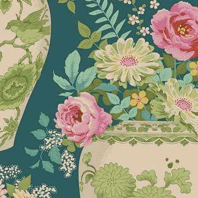 Flowervase Petrol 100443 - Chic Escape -Tilda - quilting cotton - half yard