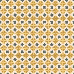 geometric patterned tiled fabric in yellow