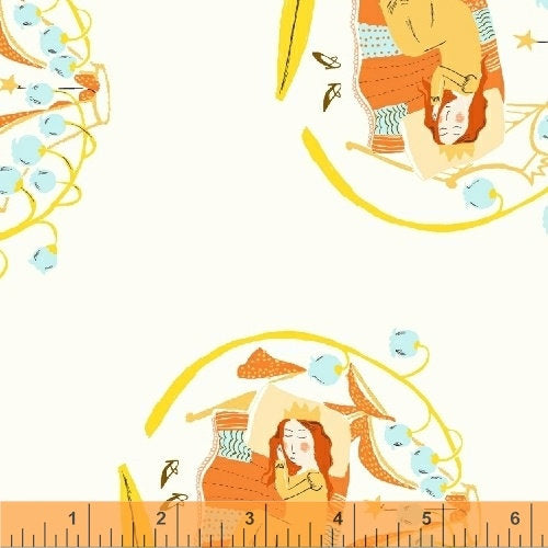 Far Far Away 2 Sleeping Beauty - Heather Ross - Windham Fabrics half yard quilting fabric - sleep princess crown white yellow orange white