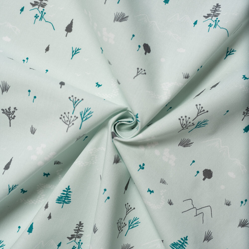 Run Free Mint Poplin - Dog Park - Jenny Ronen - Birch Fabrics - 180 thread count GOTS certified organic quilting cotton - Dog
