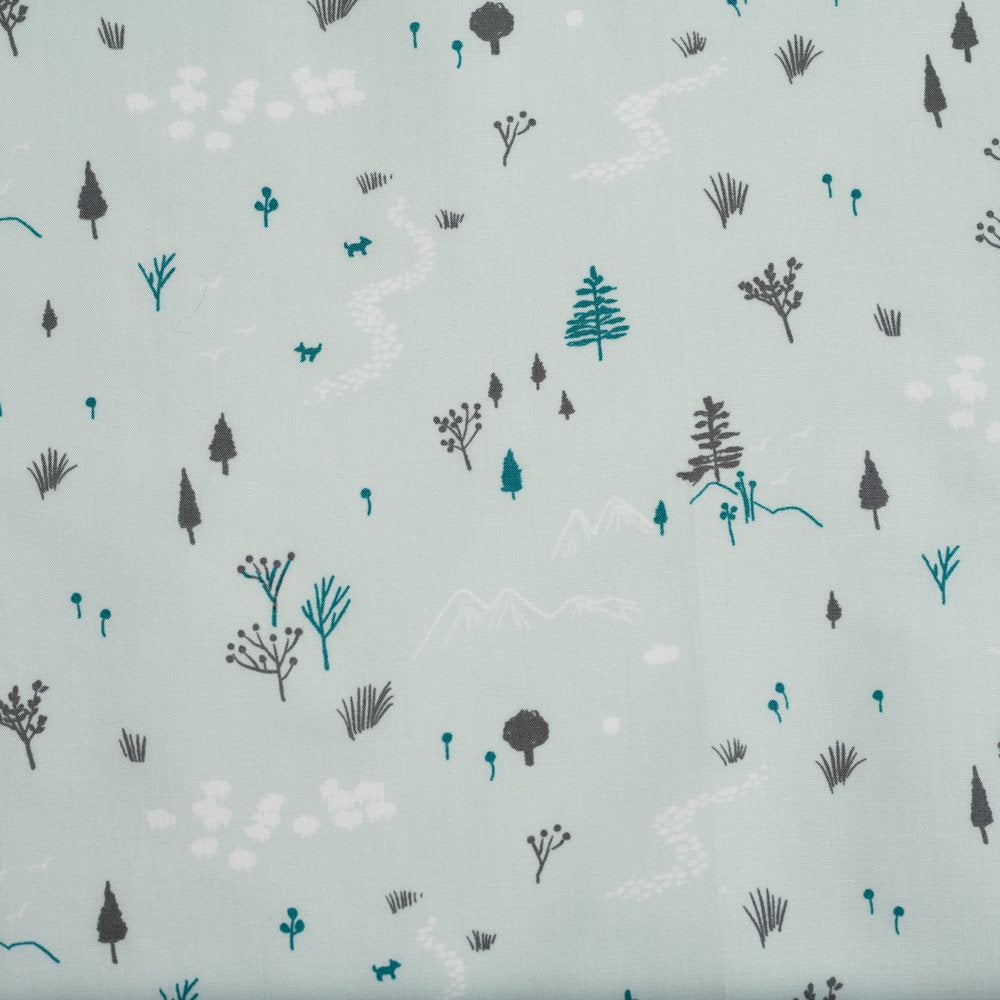 Run Free Mint Poplin - Dog Park - Jenny Ronen - Birch Fabrics - 180 thread count GOTS certified organic quilting cotton - Dog