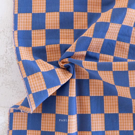 Blue and orange checkered fabric 