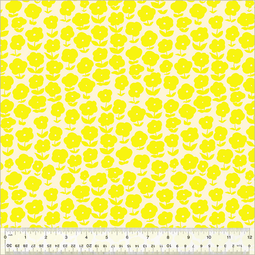 puffy daisy pattern, bright yellow daisies on white-ish background