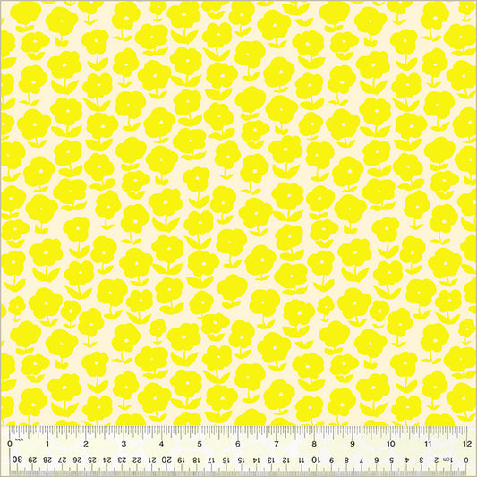 puffy daisy pattern, bright yellow daisies on white-ish background