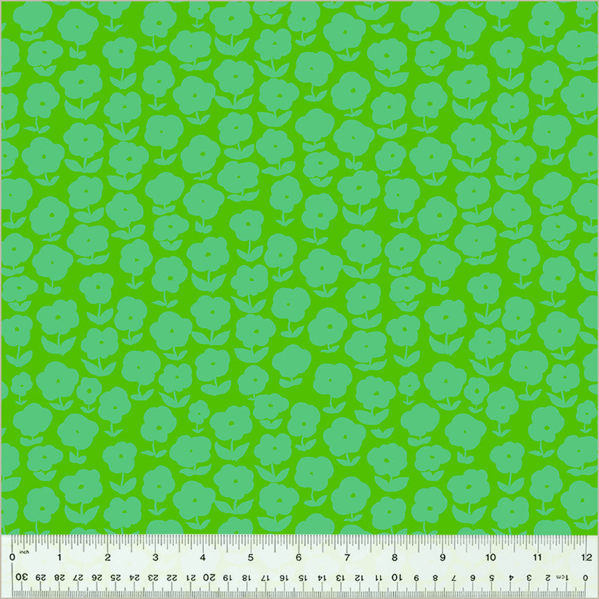 puffy daisy pattern, light green-ish daisies on green background