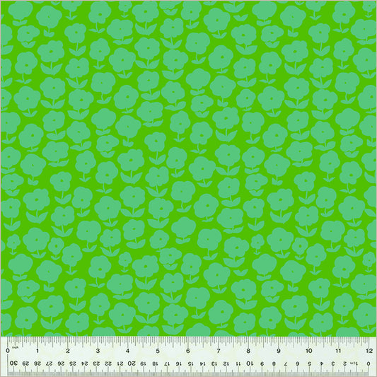 puffy daisy pattern, light green-ish daisies on green background