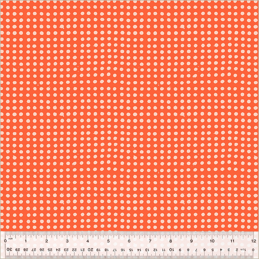 Dots pattern. Delphinium/Blush color. reddish background with pinkish white dots in rows throughout